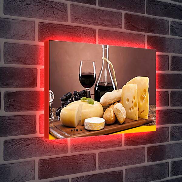 Лайтбокс световая панель - Хлеб, сыр, виноград и вино