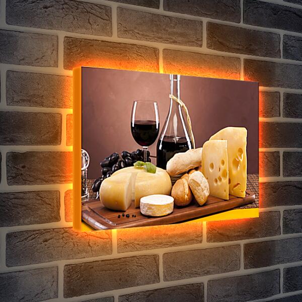 Лайтбокс световая панель - Хлеб, сыр, виноград и вино
