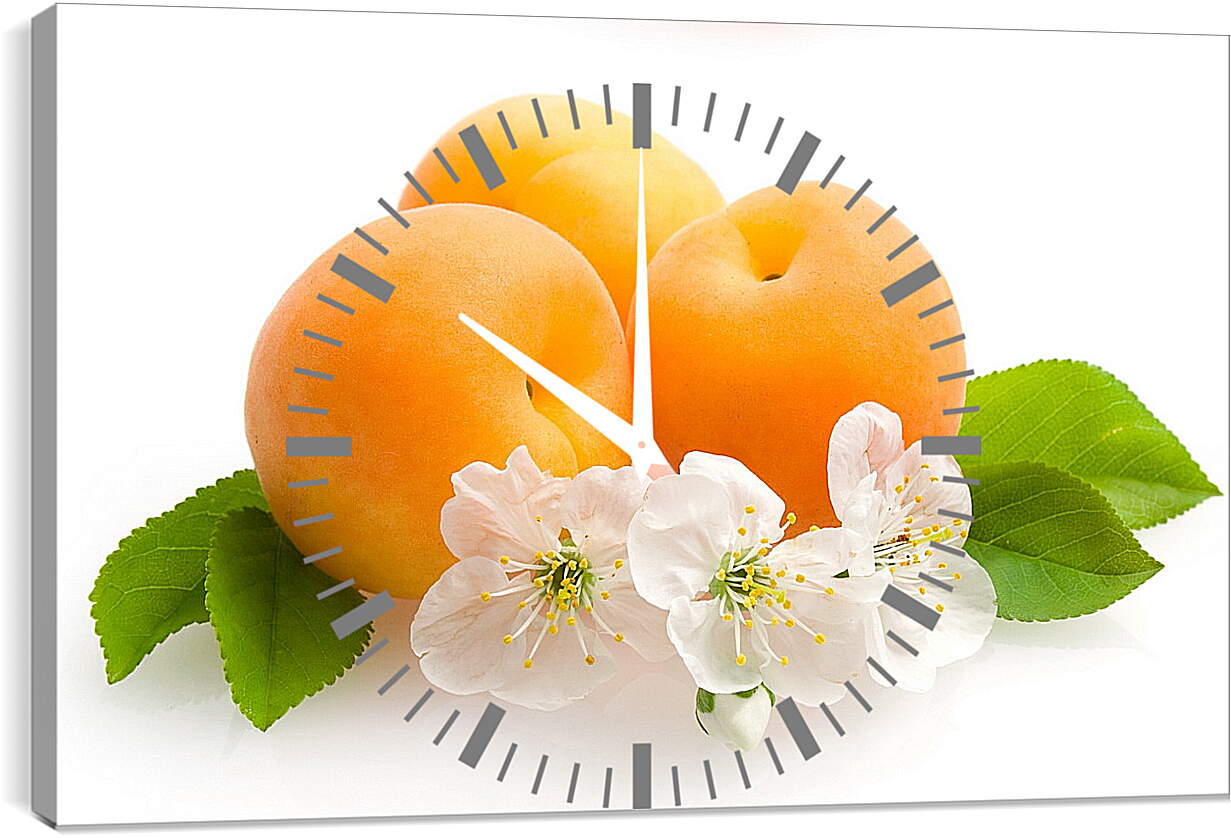 Часы картина - Персики на белом фоне