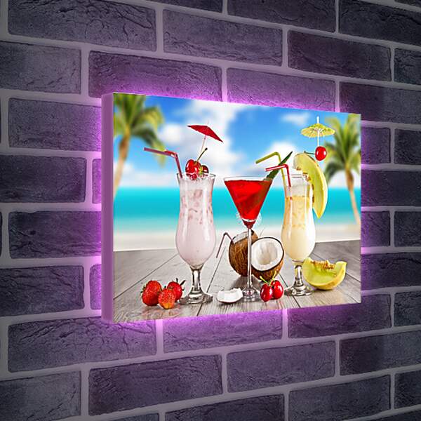 Лайтбокс световая панель - Клубника, вишня и три  коктейля