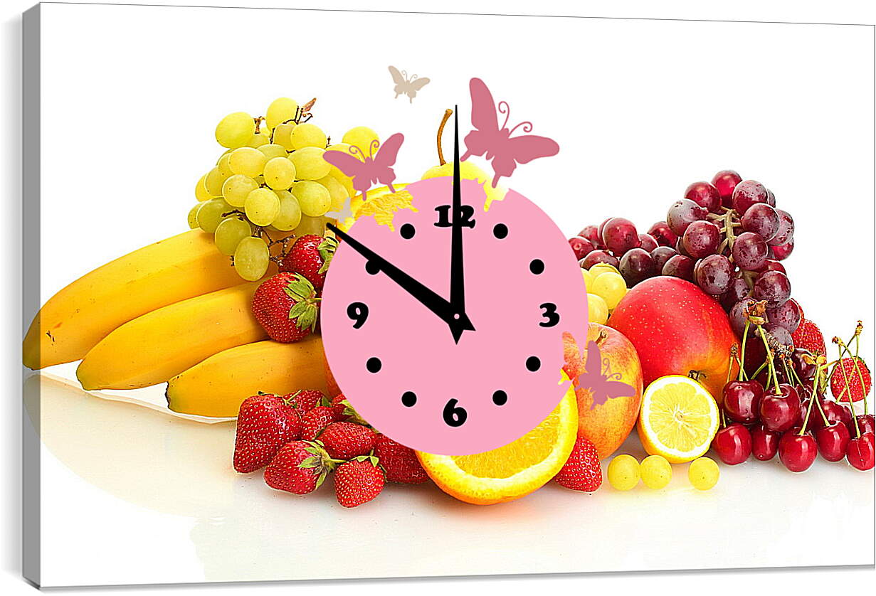 Часы картина - Бананы, клубника и другие ягоды и фрукты