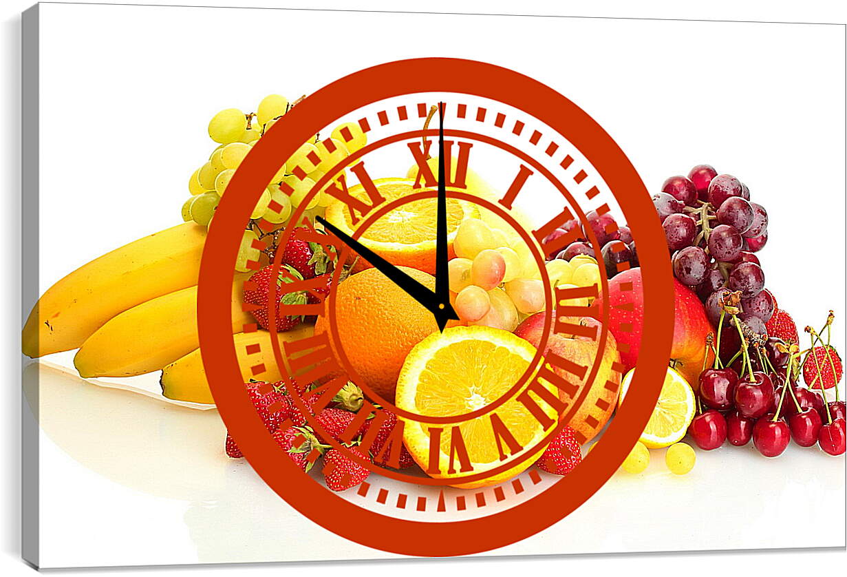 Часы картина - Бананы, клубника и другие ягоды и фрукты