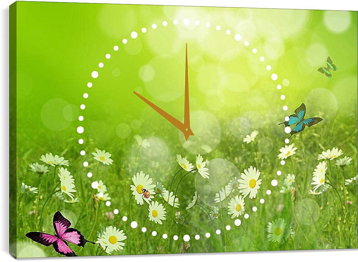 Часы картина - Бабочки на лугу