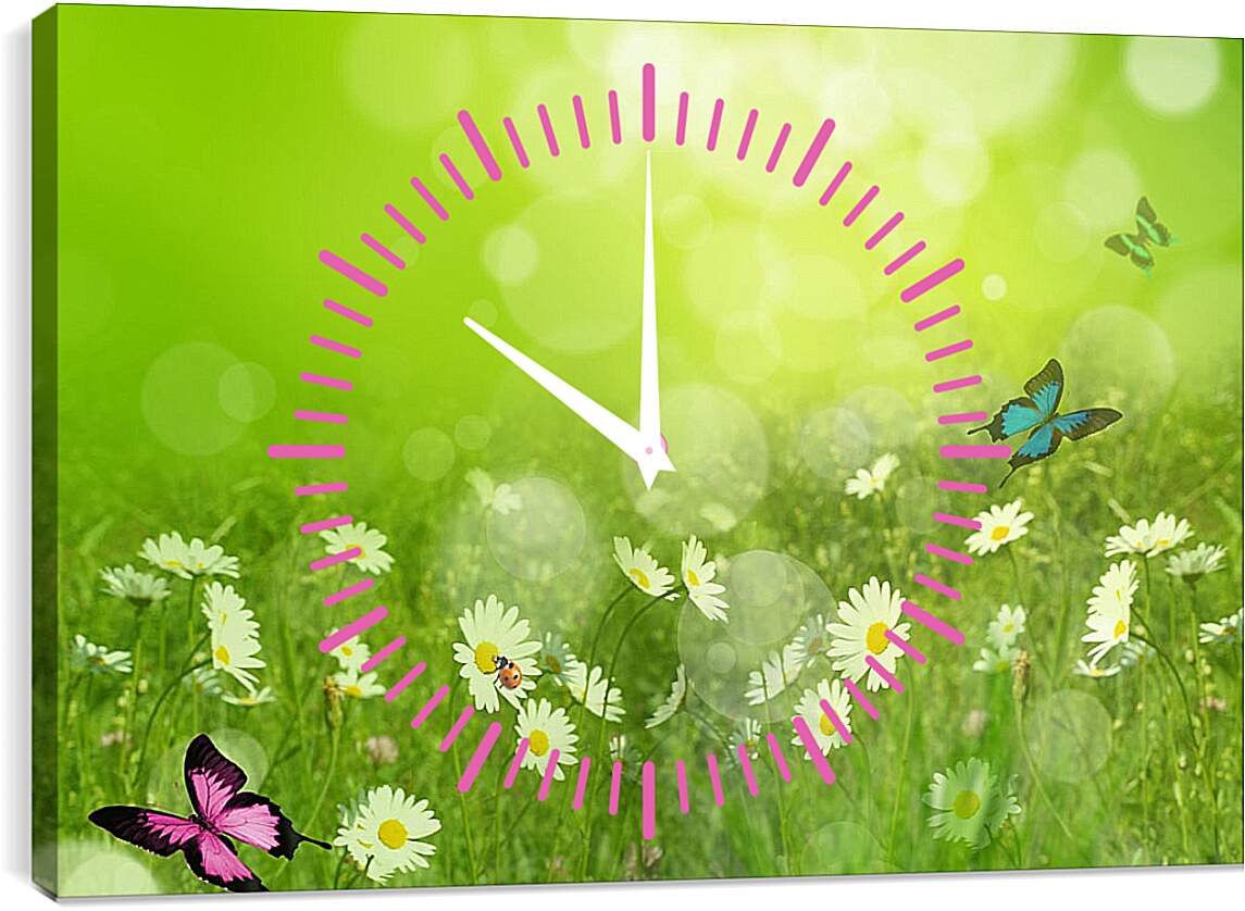 Часы картина - Бабочки на лугу