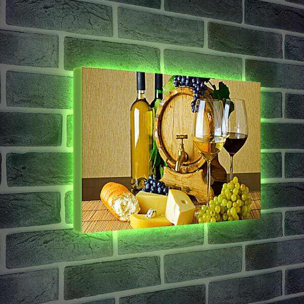 Лайтбокс световая панель - Три грозди винограда, две бутылки вина и два бокала