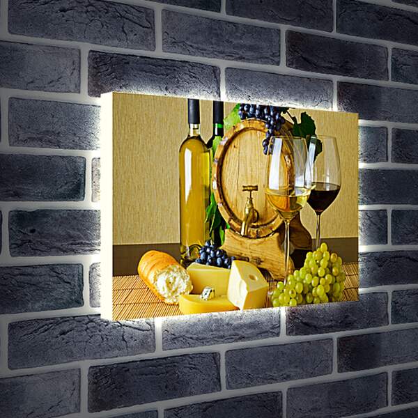 Лайтбокс световая панель - Три грозди винограда, две бутылки вина и два бокала