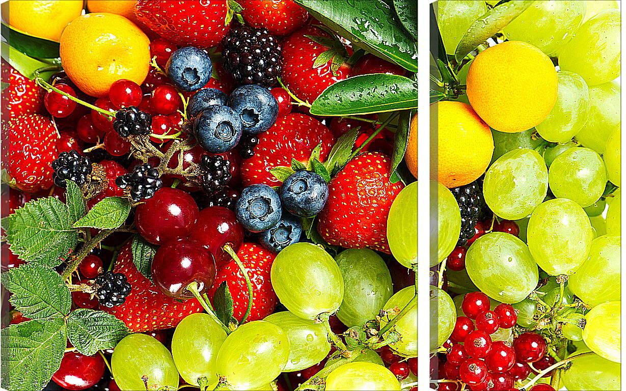 Модульная картина - Ягоды и фрукты вид сверху