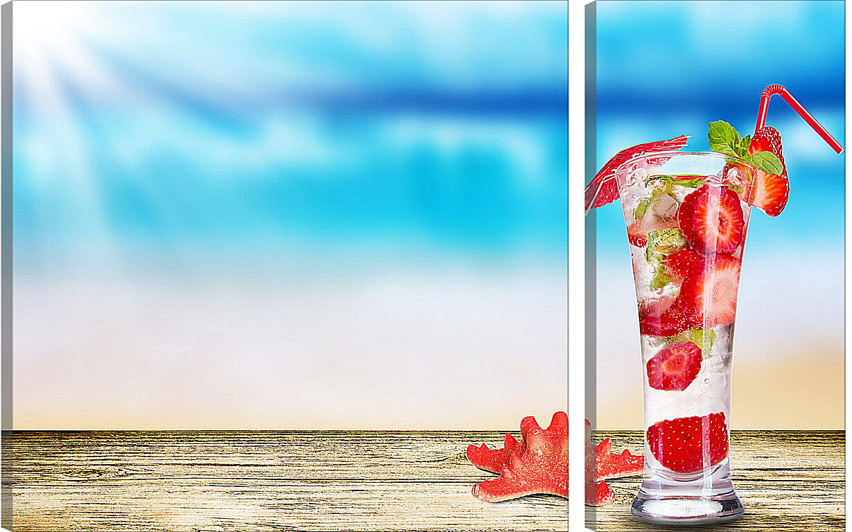 Модульная картина - Клубника в стакане со льдом