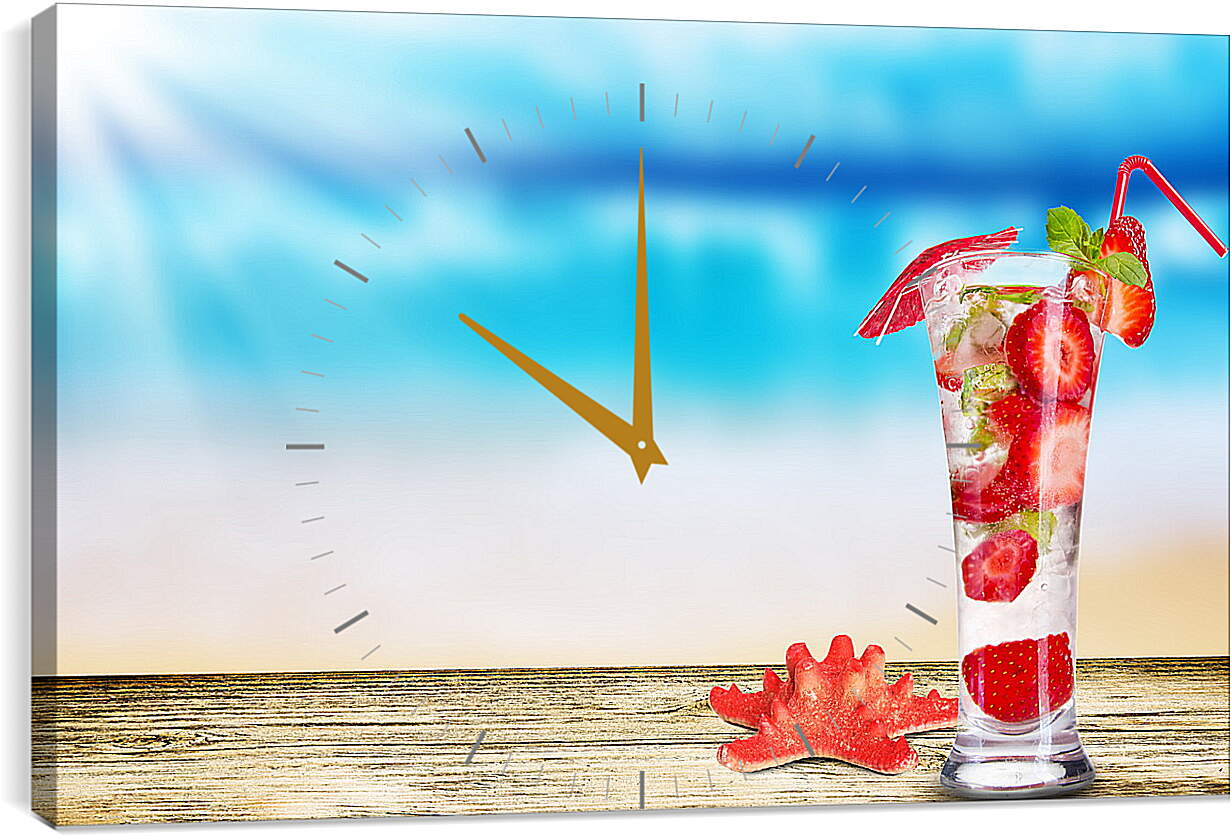 Часы картина - Клубника в стакане со льдом