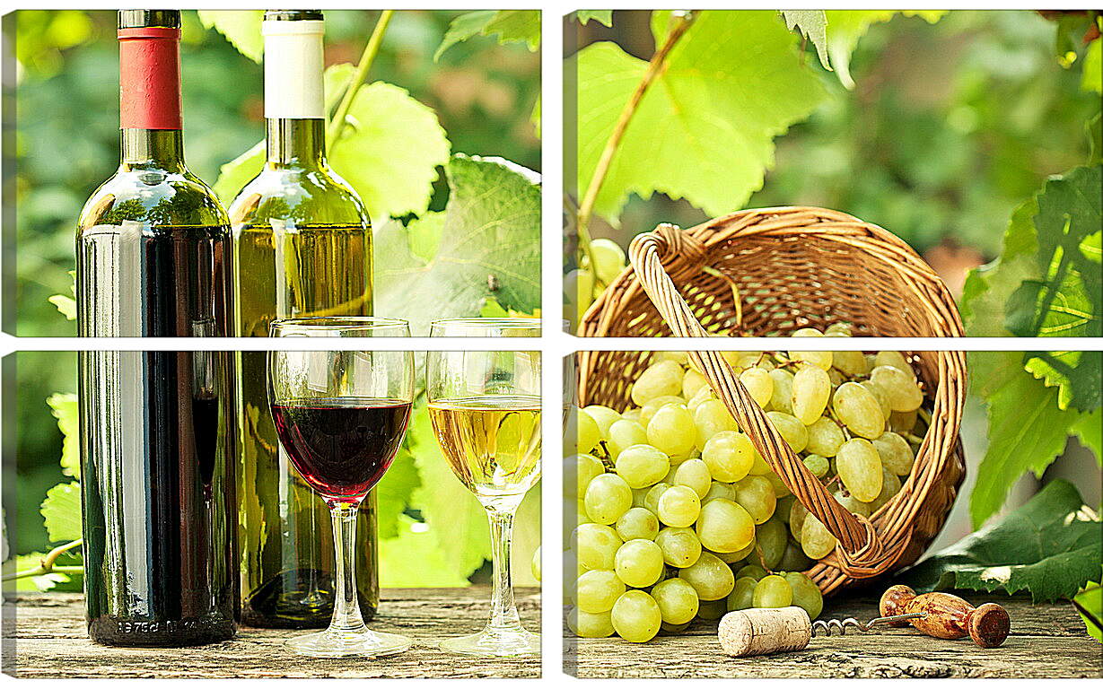 Модульная картина - Виноград, штопор и вино