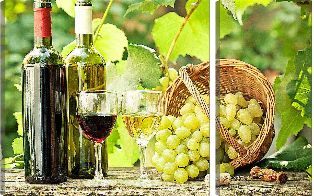 Модульная картина - Виноград, штопор и вино
