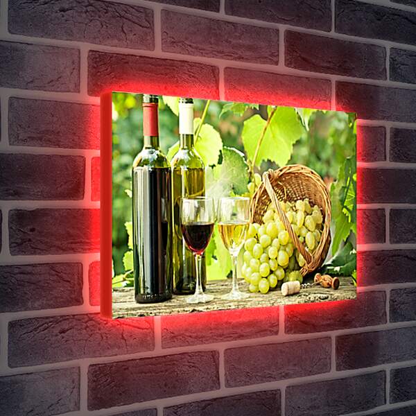 Лайтбокс световая панель - Виноград, штопор и вино