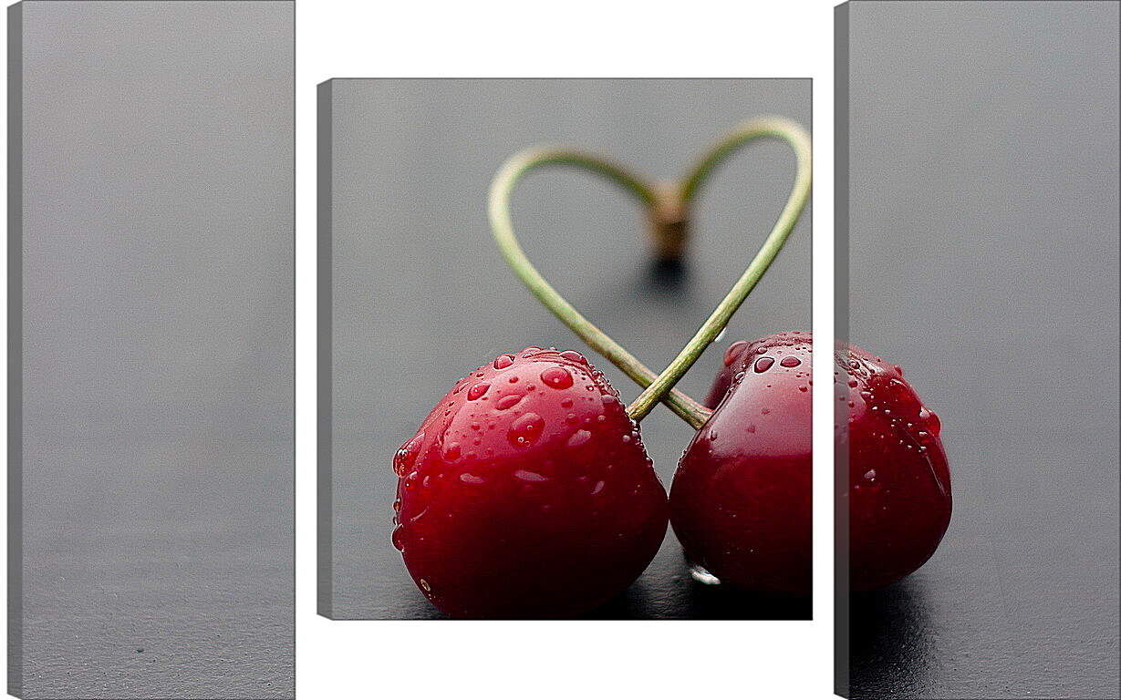 Модульная картина - Две вишни переплетены в форме сердечка