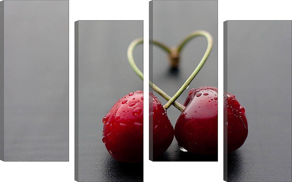 Модульная картина - Две вишни переплетены в форме сердечка