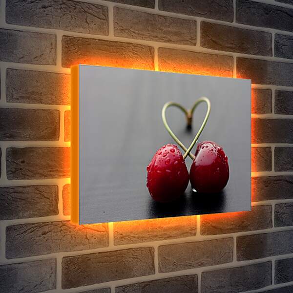 Лайтбокс световая панель - Две вишни переплетены в форме сердечка