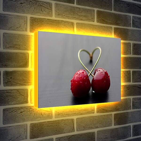 Лайтбокс световая панель - Две вишни переплетены в форме сердечка