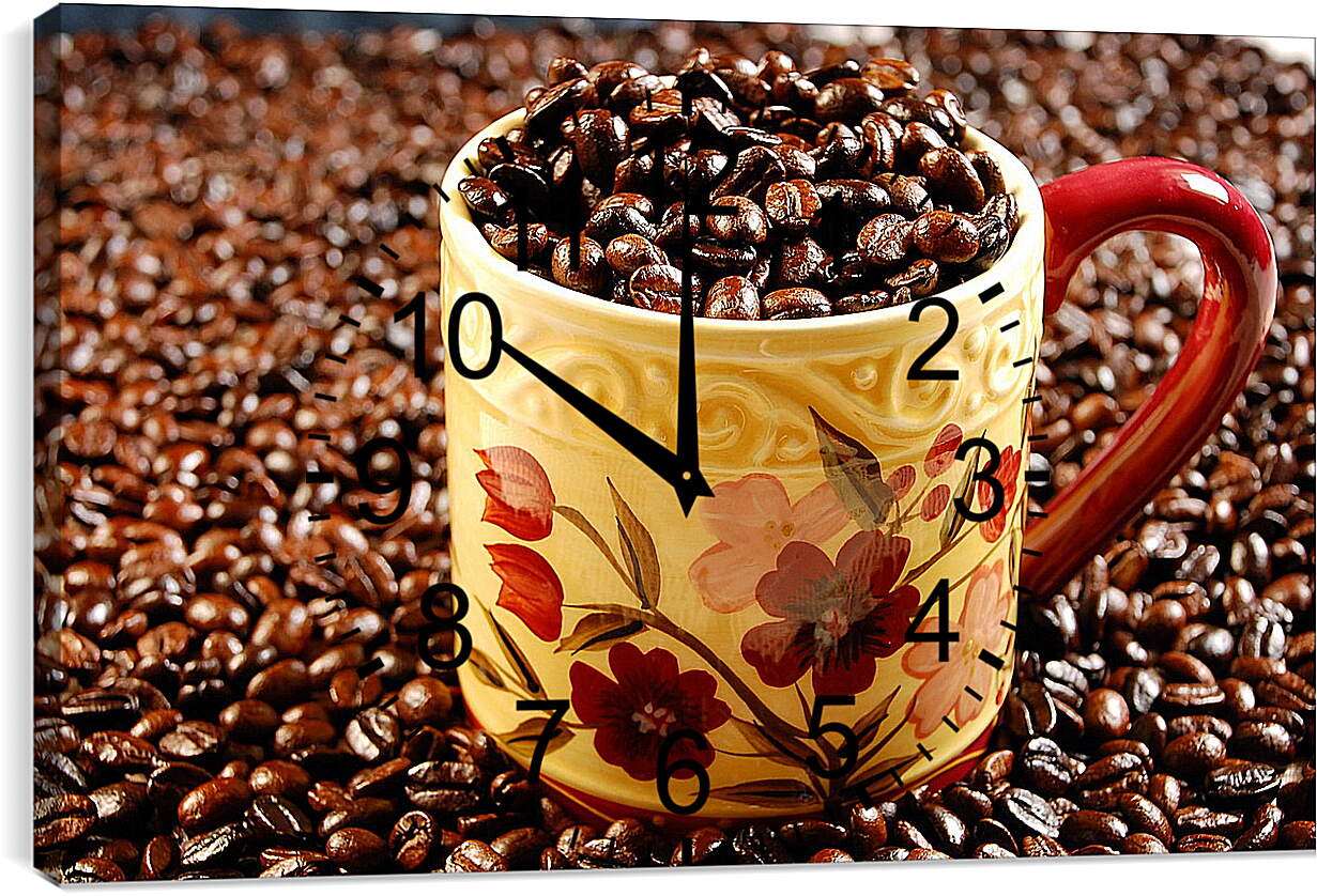 Часы картина - Полная кружка кофейных зёрен