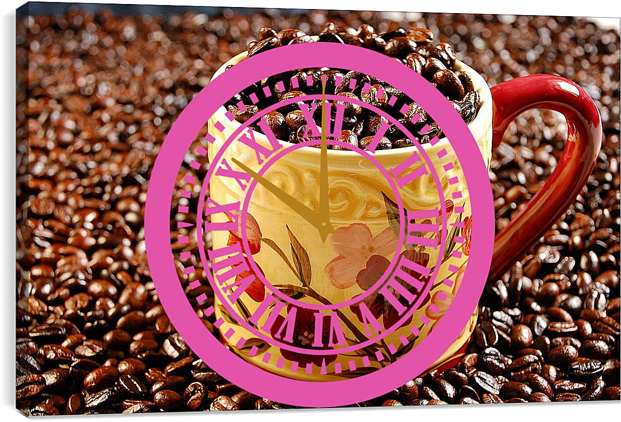 Часы картина - Полная кружка кофейных зёрен