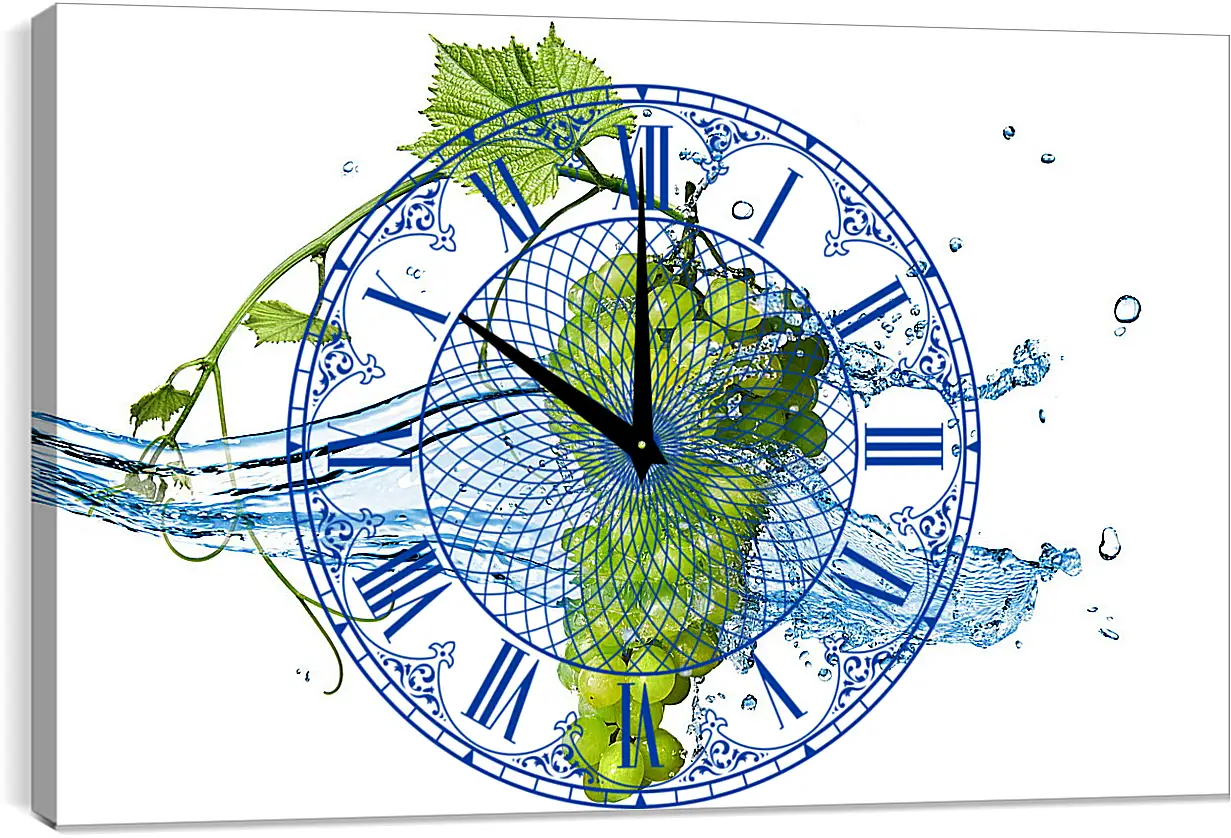 Часы картина - Зелёный виноград омываемый водой