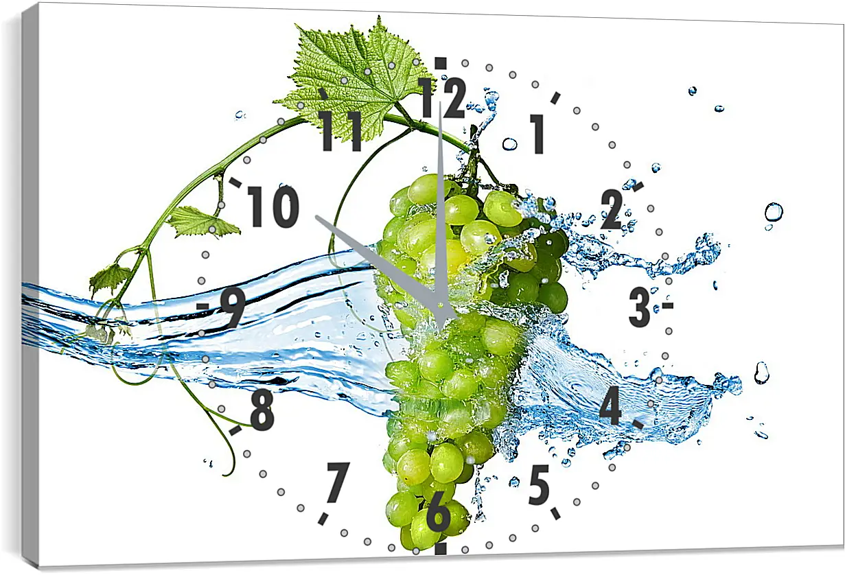 Часы картина - Зелёный виноград омываемый водой