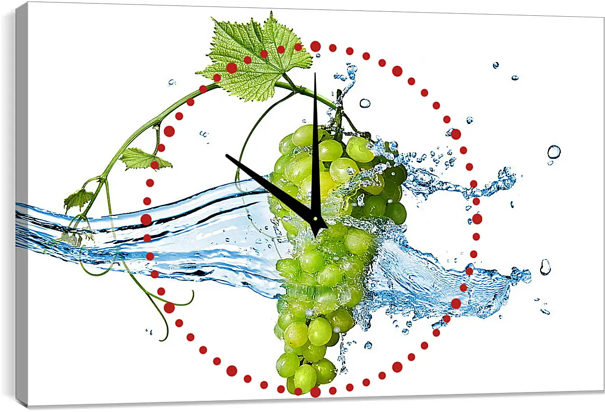 Часы картина - Зелёный виноград омываемый водой