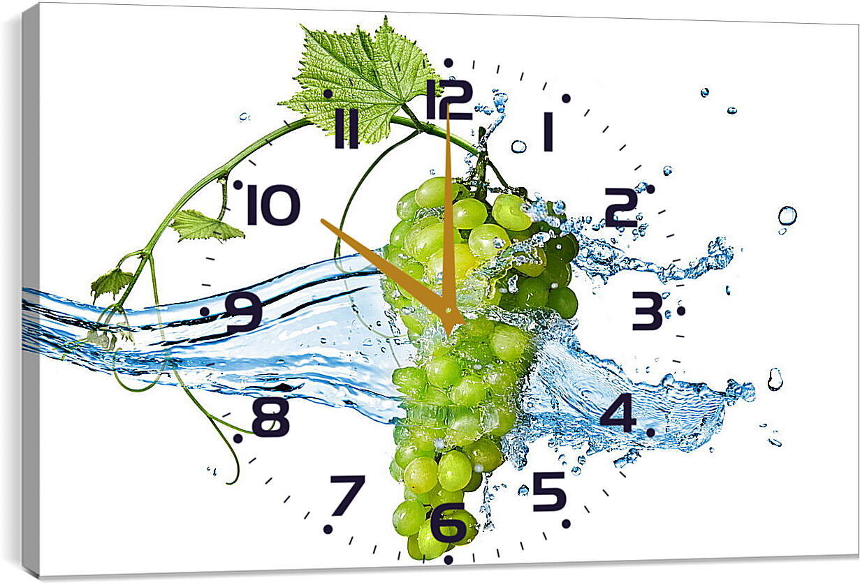 Часы картина - Зелёный виноград омываемый водой