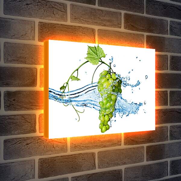 Лайтбокс световая панель - Зелёный виноград омываемый водой