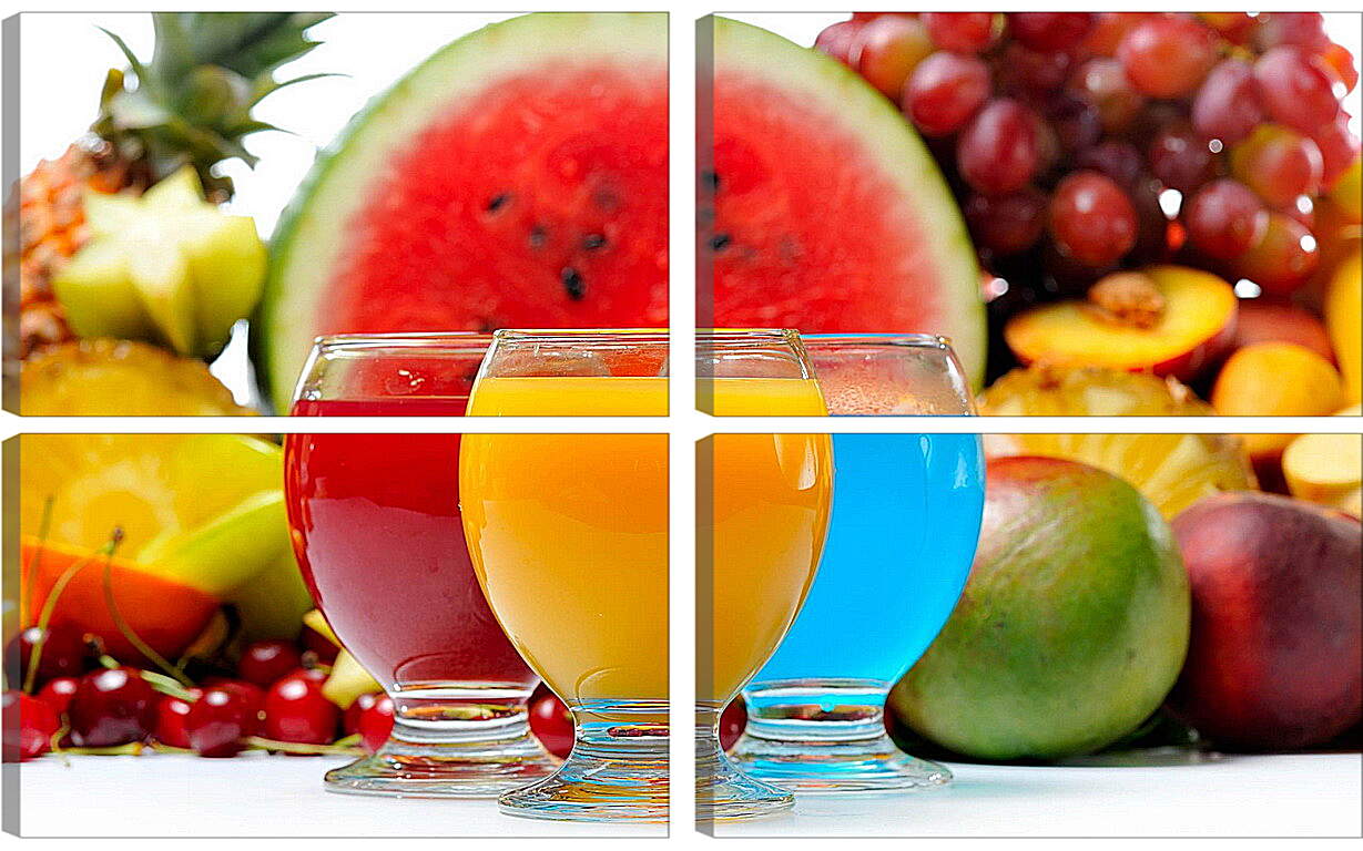 Модульная картина - Три коктейля, ягоды и фрукты