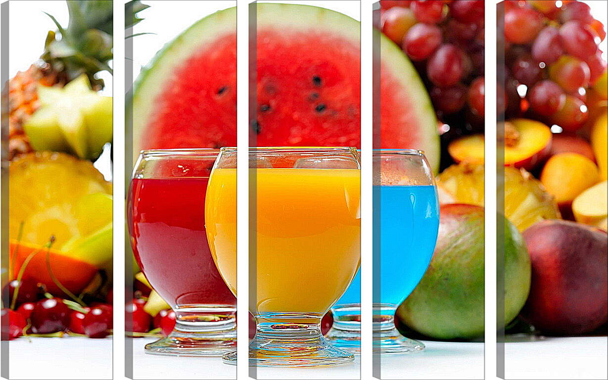 Модульная картина - Три коктейля, ягоды и фрукты