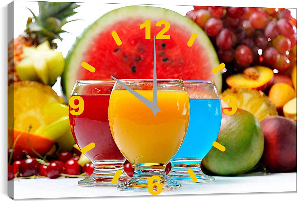 Часы картина - Три коктейля, ягоды и фрукты