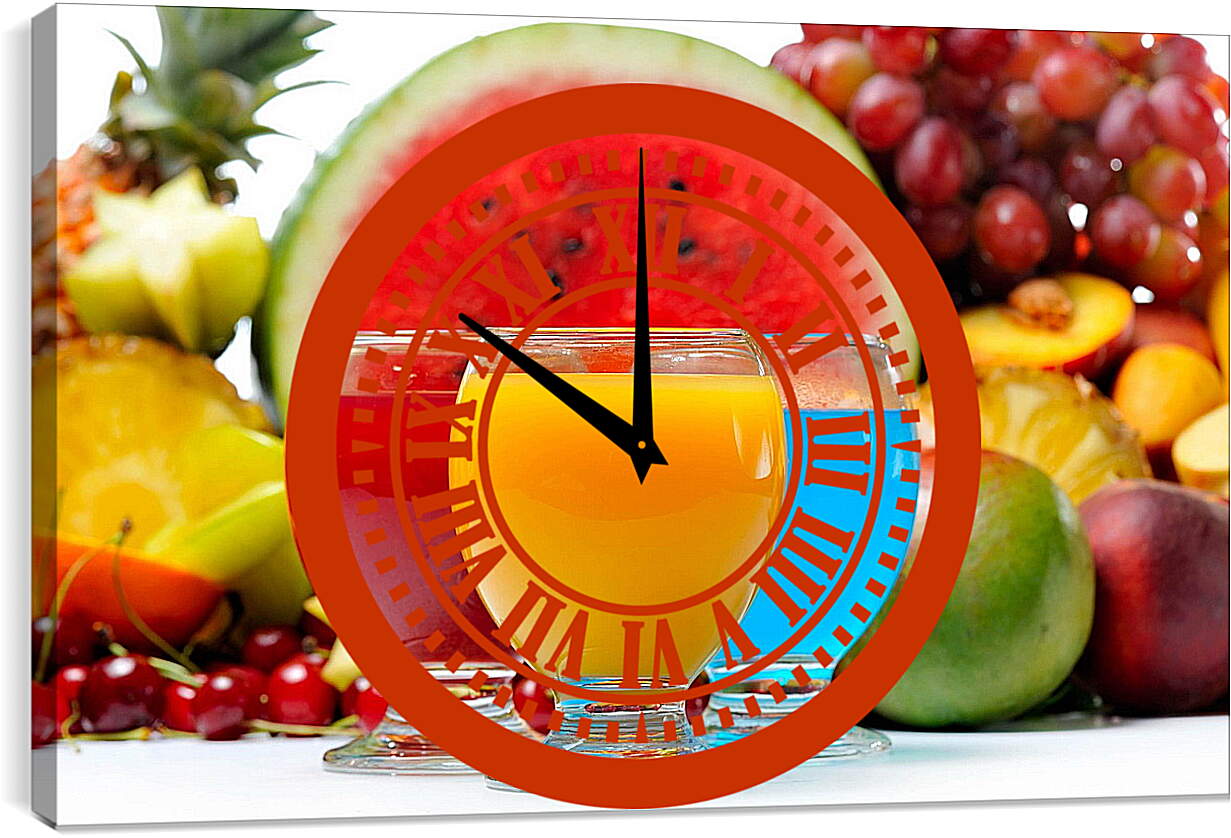 Часы картина - Три коктейля, ягоды и фрукты