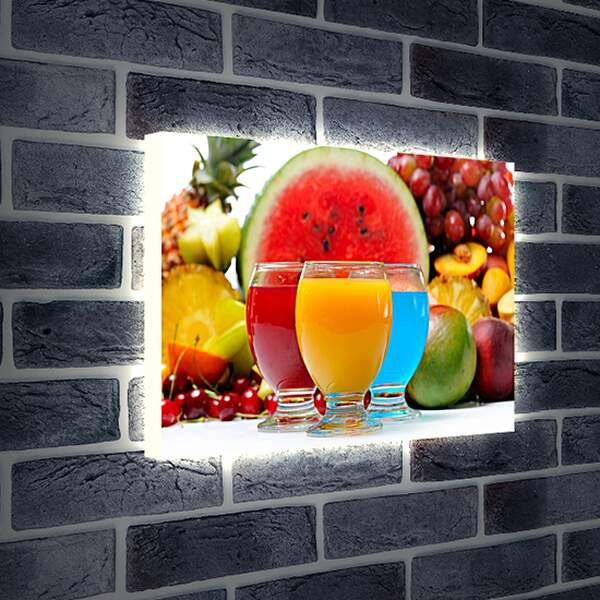 Лайтбокс световая панель - Три коктейля, ягоды и фрукты