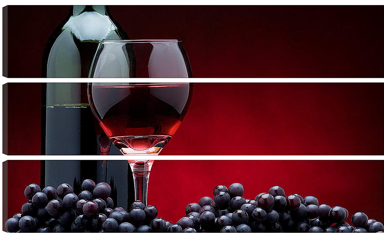 Модульная картина - Бутылка вина, виноград и бокал вина