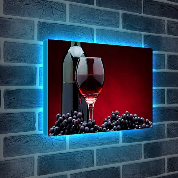 Лайтбокс световая панель - Бутылка вина, виноград и бокал вина