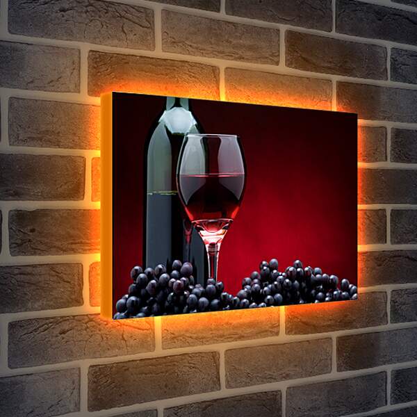 Лайтбокс световая панель - Бутылка вина, виноград и бокал вина