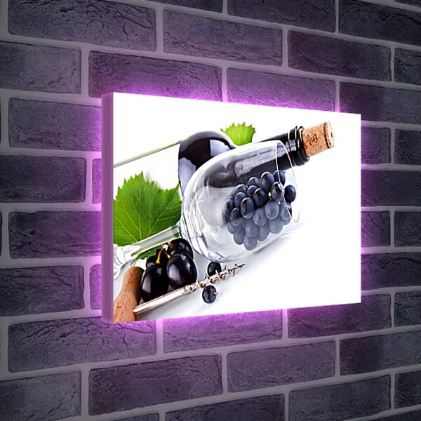 Лайтбокс световая панель - Бутылка вина и виноград в бокале