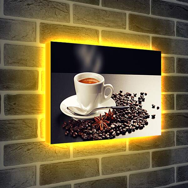 Лайтбокс световая панель - Чашка кофе на блюдце и зёрна