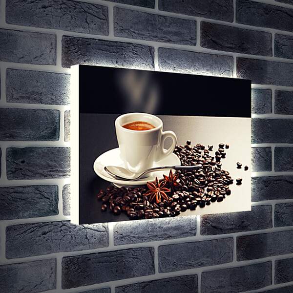 Лайтбокс световая панель - Чашка кофе на блюдце и зёрна