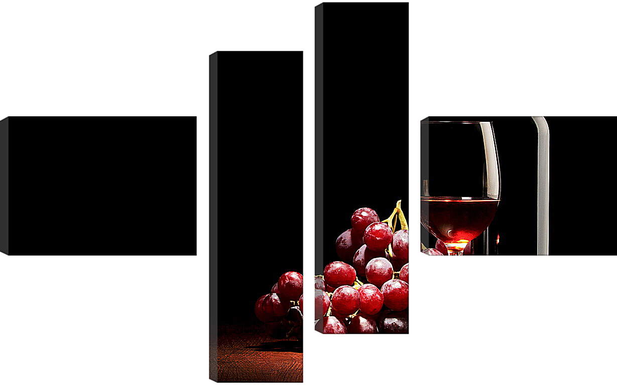 Модульная картина - Гроздь винограда, бутылка и бокал красного вина