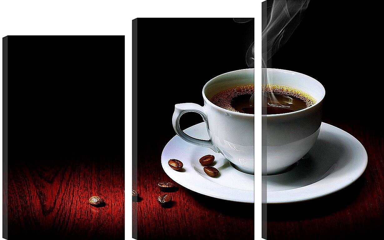 Модульная картина - Зёрна и чашка горячего кофе