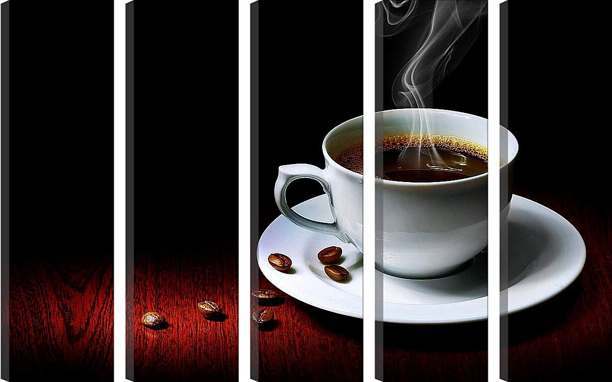 Модульная картина - Зёрна и чашка горячего кофе
