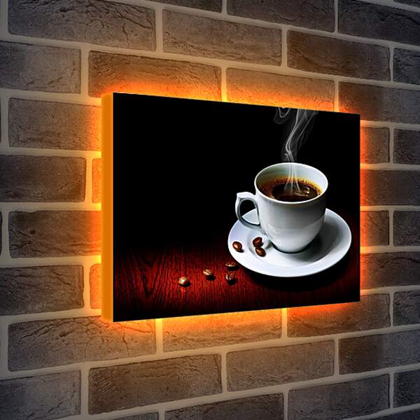 Лайтбокс световая панель - Зёрна и чашка горячего кофе