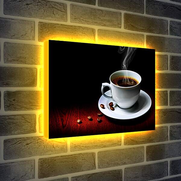 Лайтбокс световая панель - Зёрна и чашка горячего кофе
