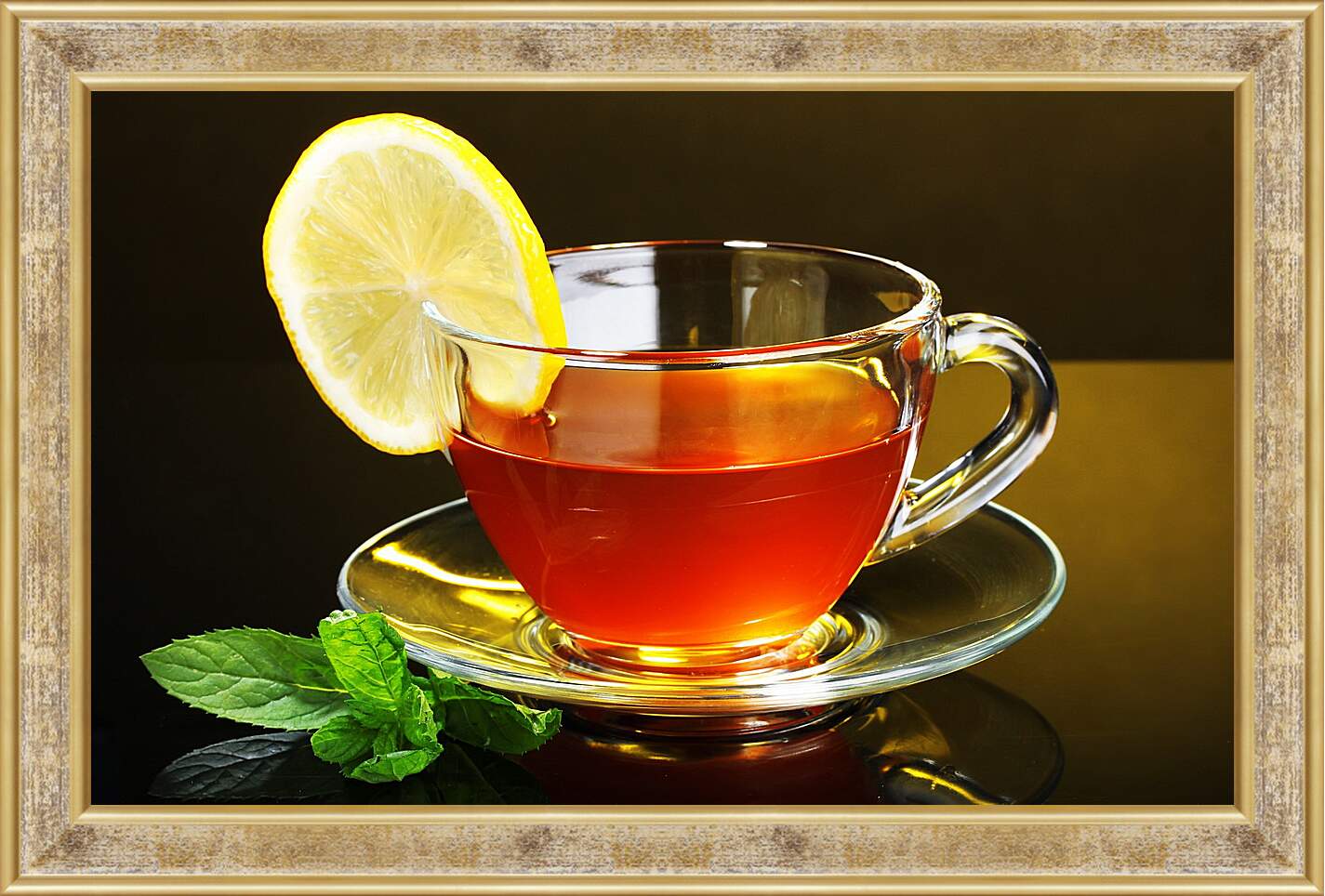 Картина в раме - Чай с лимоном и мятой