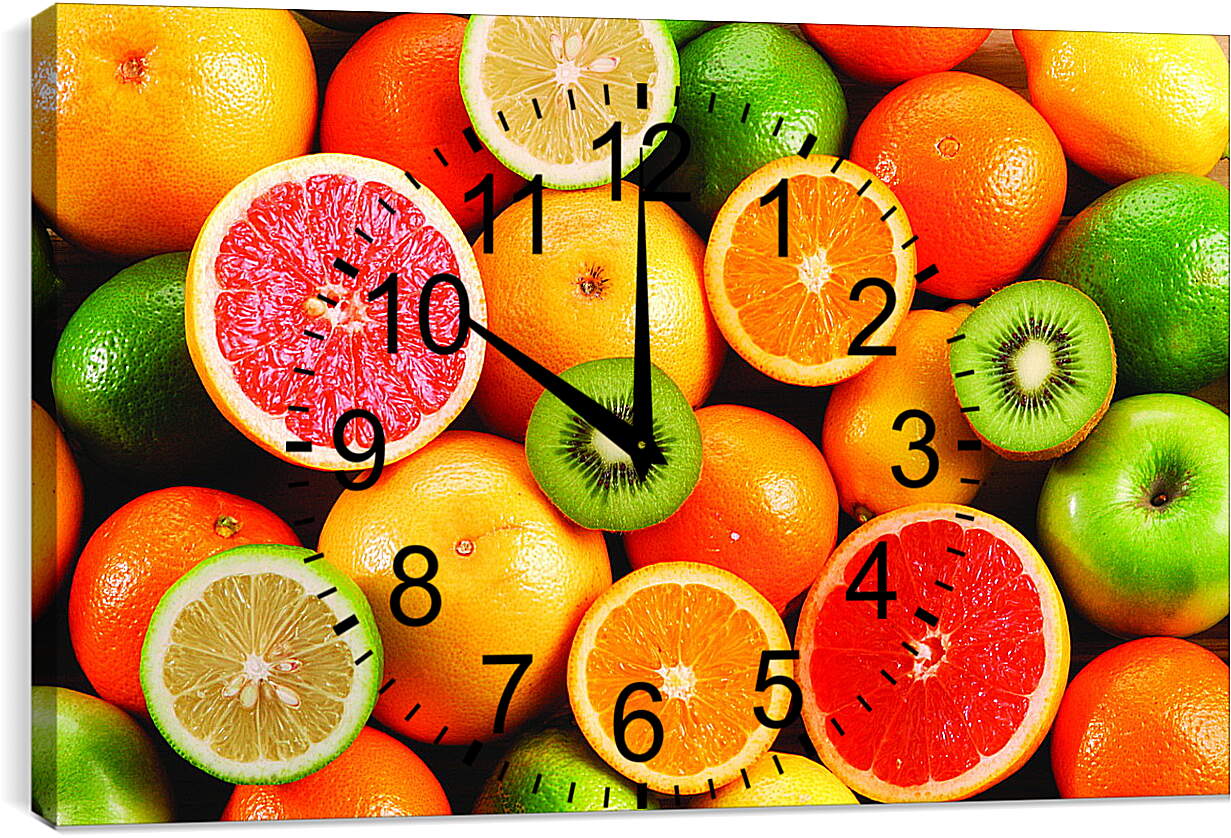 Часы картина - Половинки и целые фрукты