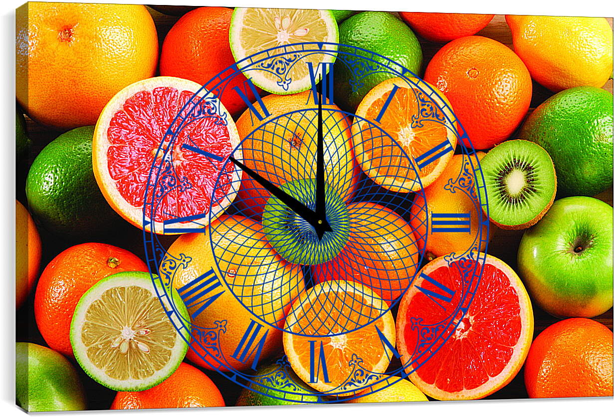 Часы картина - Половинки и целые фрукты