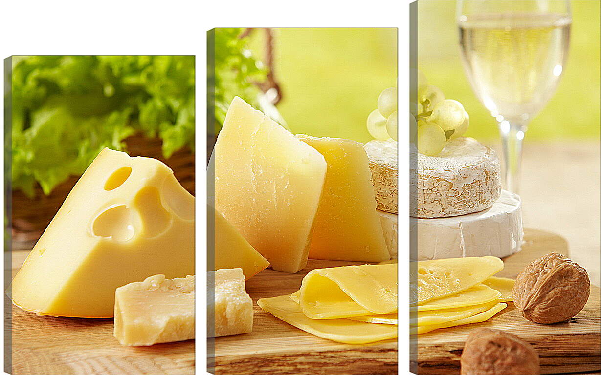Модульная картина - Сыр, орехи, виноград и бокал вина