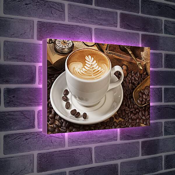 Лайтбокс световая панель - Блюдце с чашкой на кофейных зёрнах
