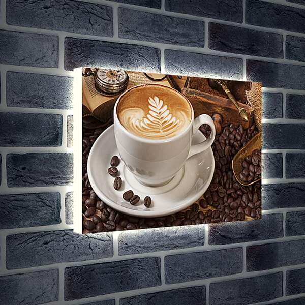 Лайтбокс световая панель - Блюдце с чашкой на кофейных зёрнах