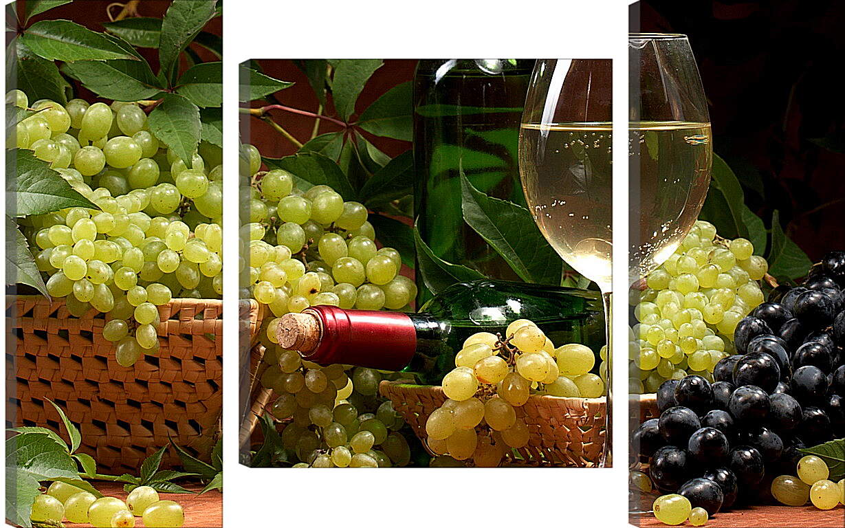 Модульная картина - Гроздья винограда и бокал белого вина